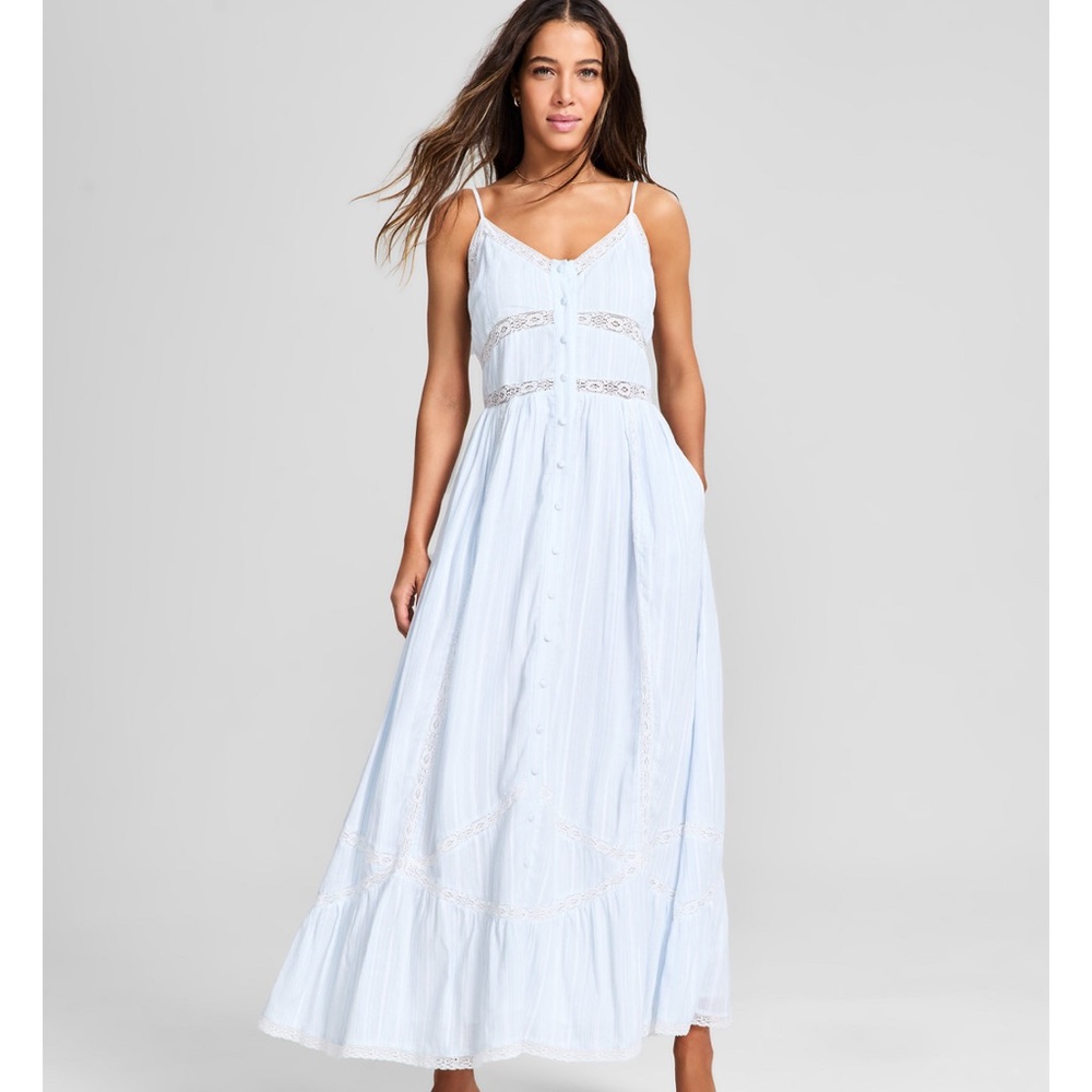 New White Lace Trim Striped Dress